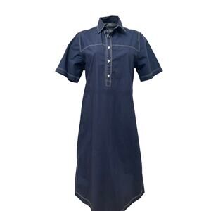 Officine Generale Navy Dress with White Contrast Stitching